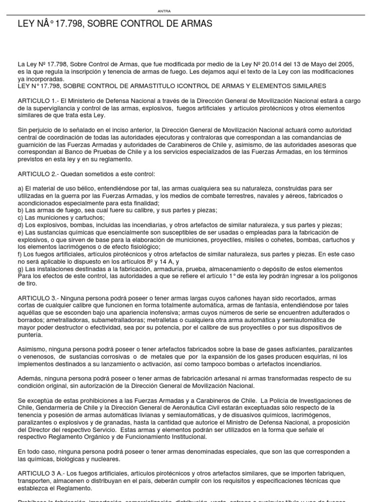 Ley 17798 Control de Armas PDF Castigos Pirotécnica