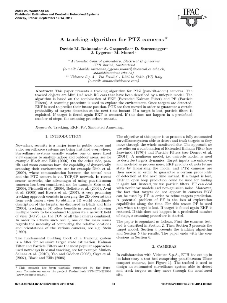 A Tracking Algorithm For PTZ Cameras | PDF | Probability Theory ...