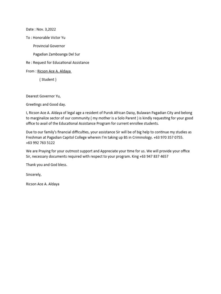 Request for Educational Assistance | PDF