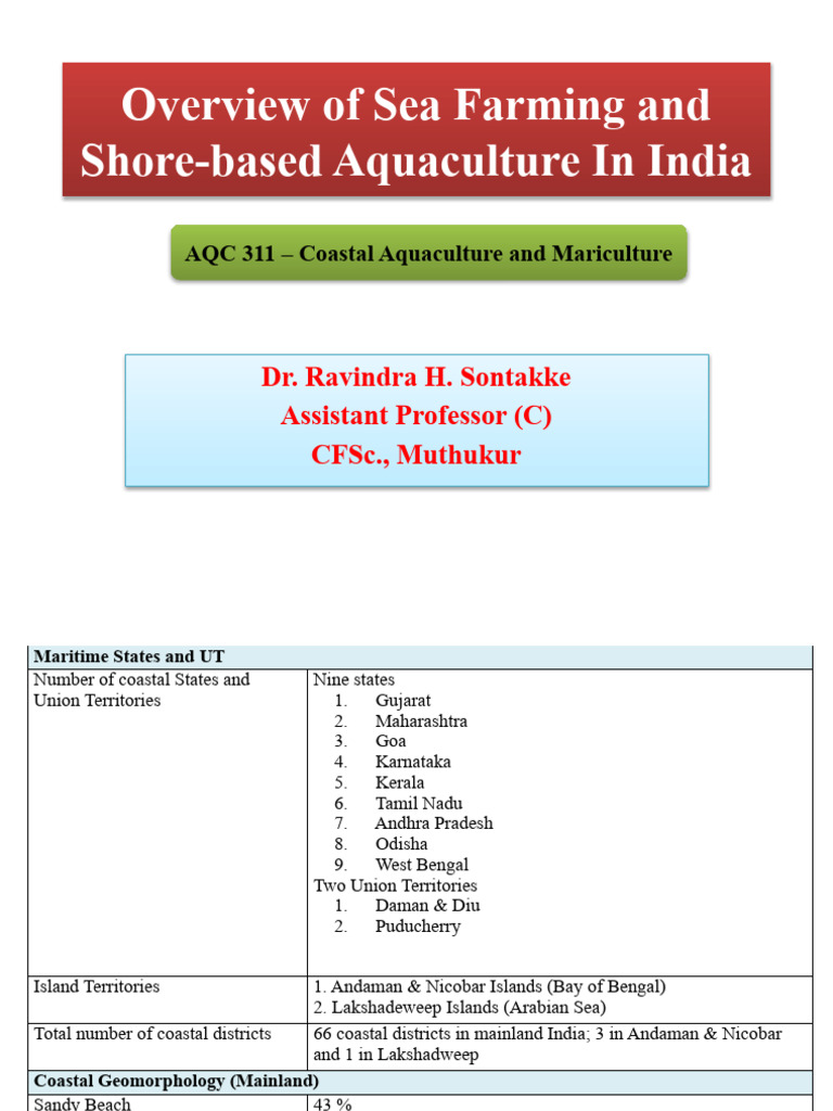 Overview Of Coastal Aquaculture And Mariculture India Pdf Coast