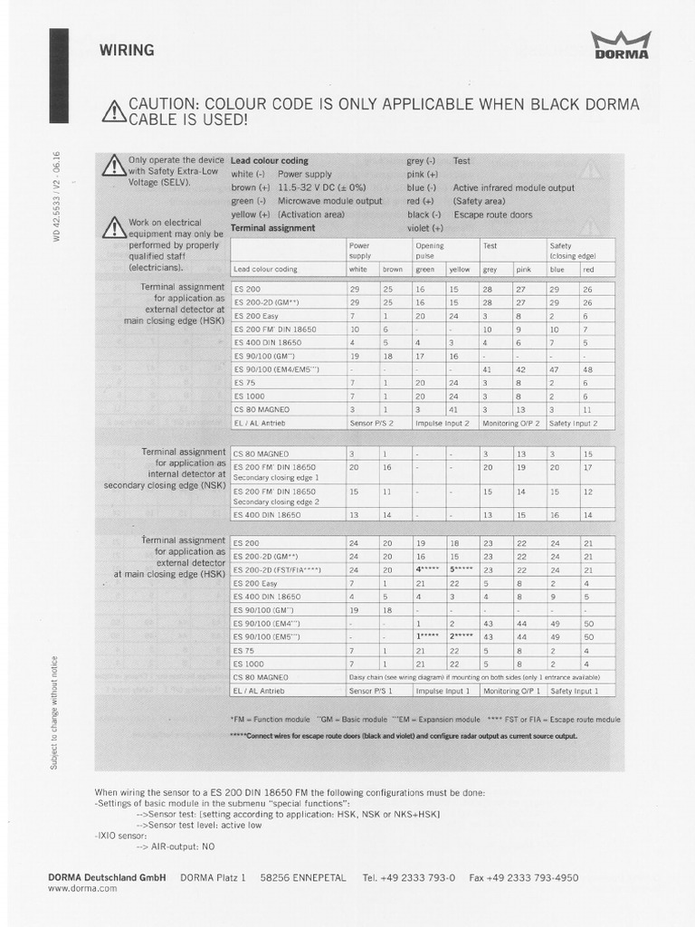 BEA IXIO-DT1 Dorma Version - Wiring | PDF
