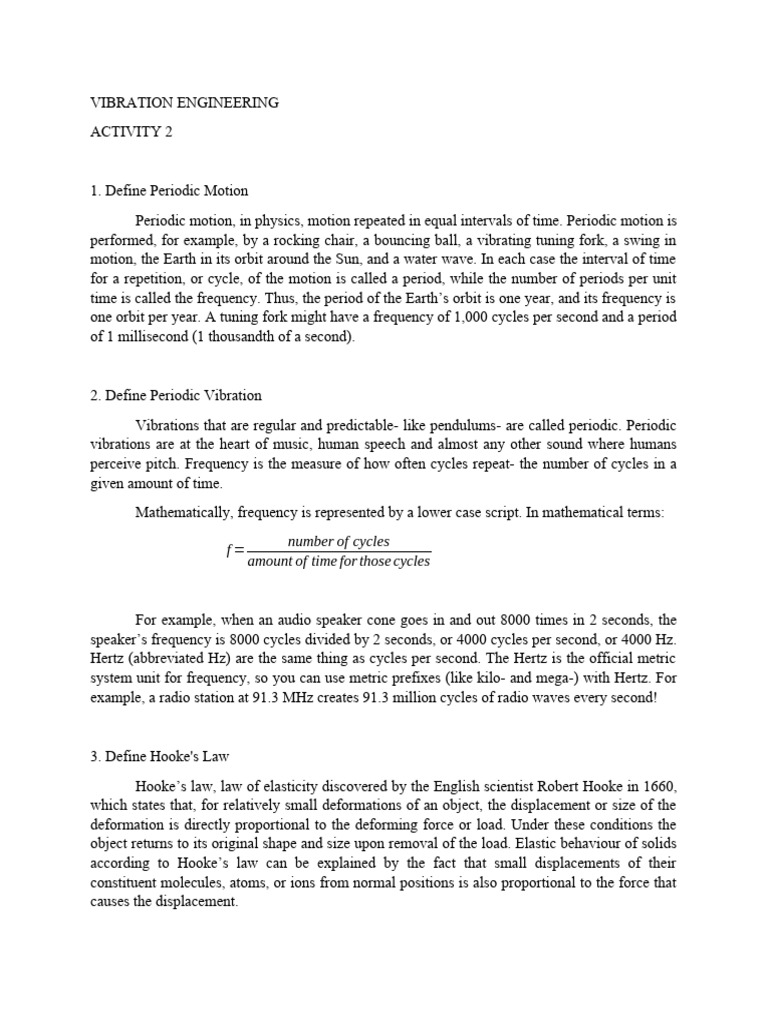 Vibration - Activity 2 | PDF | Oscillation | Frequency