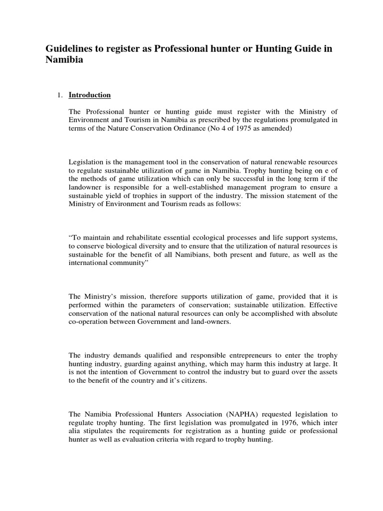 Namibia Professional Hunter Registration Guide | PDF | Hunting | Big ...