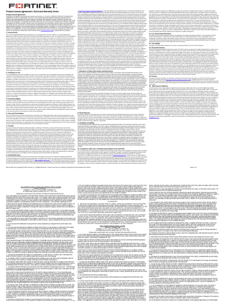 Fortinet Product License Agreement Overview | PDF | License | Source Code