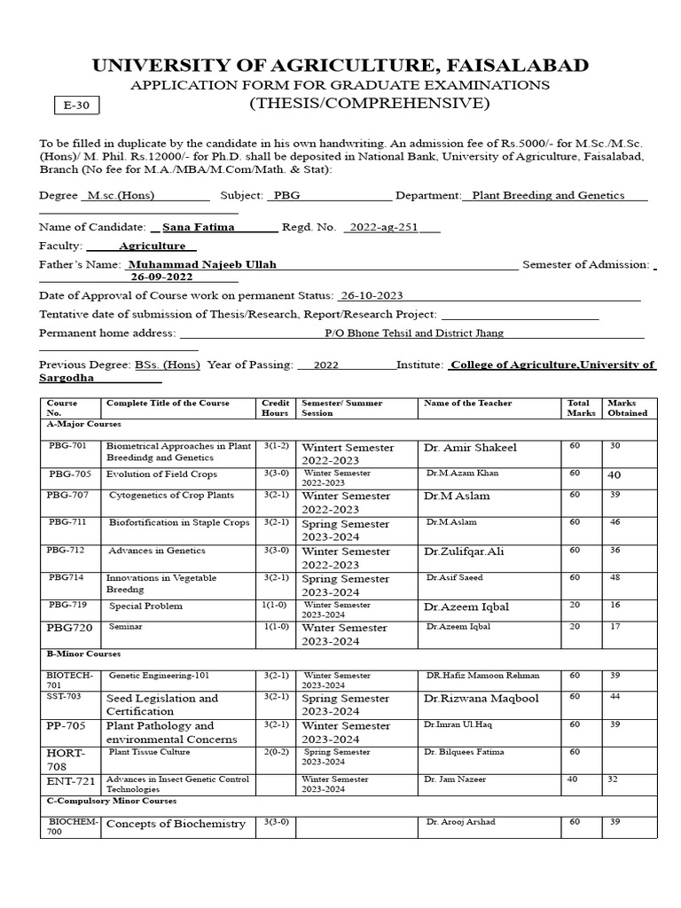 UAF Graduate Examination Application Form | PDF