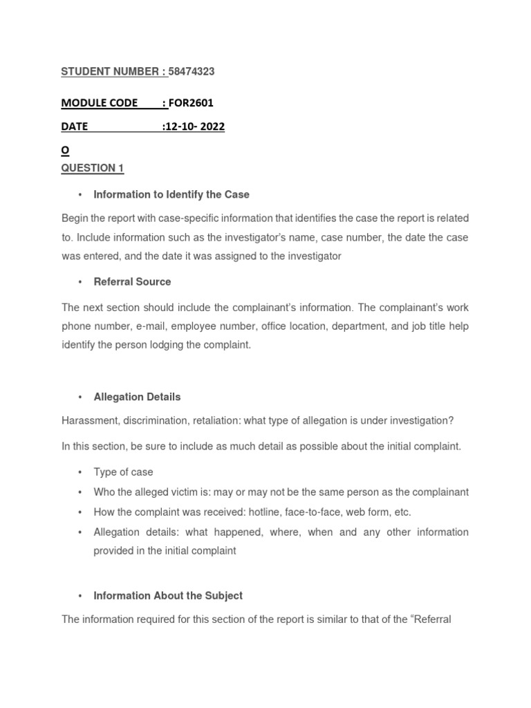 FOR2601 Investigation Report Guidelines | PDF | Intelligence Analysis ...