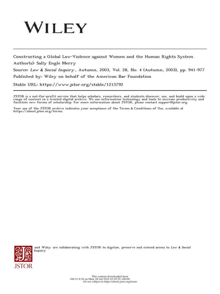 Constructing A Global Law-Violence Against Women and The Human Rights ...
