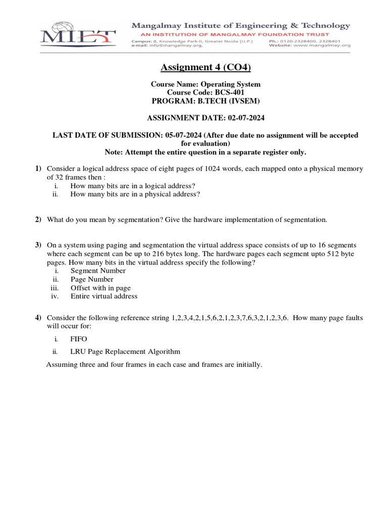 OS Unit-4 Assignment | PDF