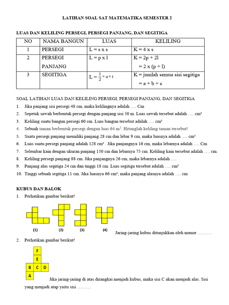 Latihan Soal Matematika Semester 2 | PDF | Metode & Bahan Ajar | Griya ...