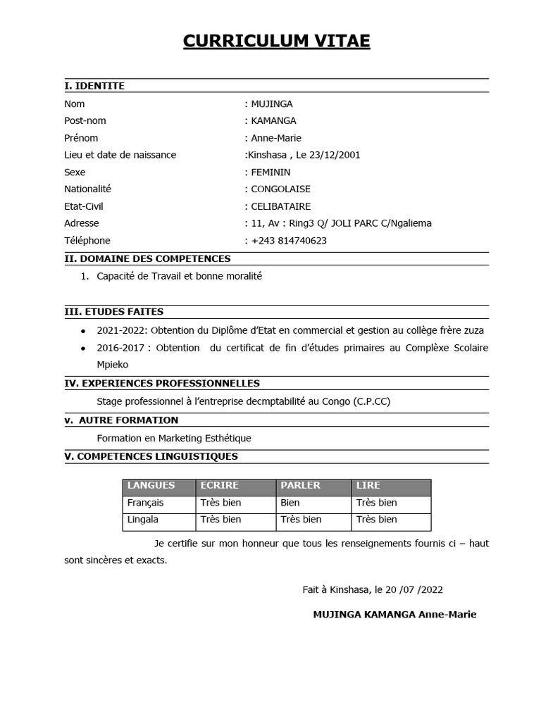 CV d'Anne-Marie Mujinga Kamanga | PDF