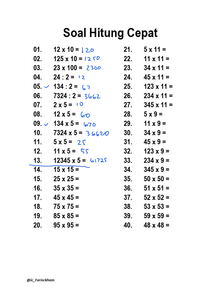 Soal Hitung Cepat 1 1 Pdf Teaching Methods Materials
