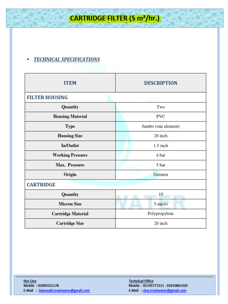 Cartridge Filter (5 m3) Offer | PDF