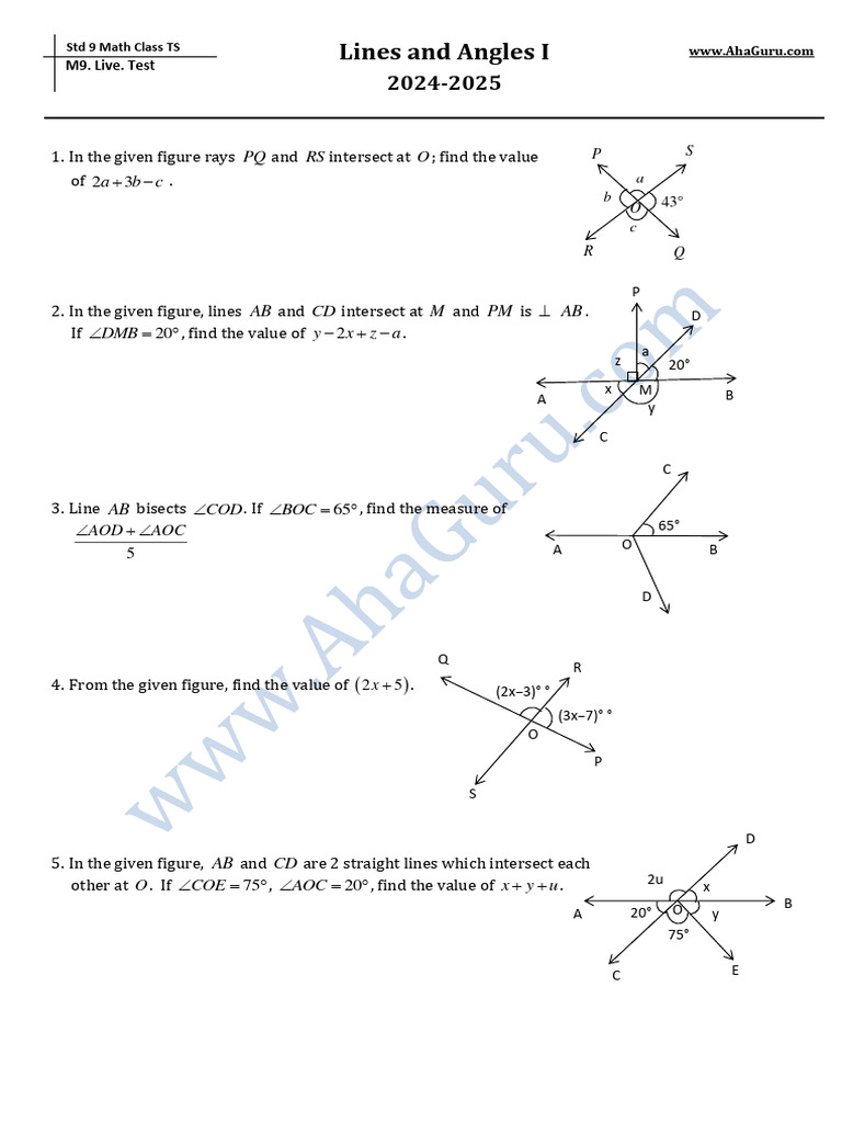 CLT009-9-Math-Lines and Angles I-8Q-13 July 2024 | PDF | Elementary ...