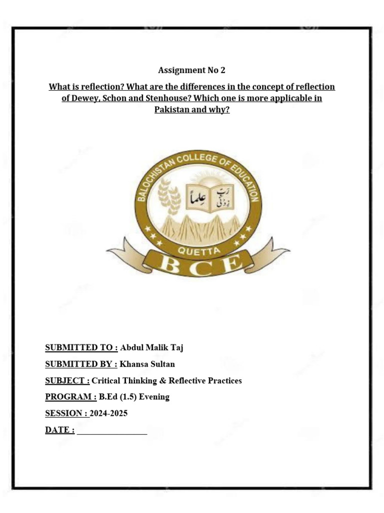 Assignment No 2 Critical Thinking Pdf Reflective Practice