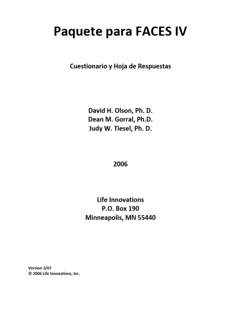 Cuestionario FACES IV para Familias | PDF | Relaciones personales ...