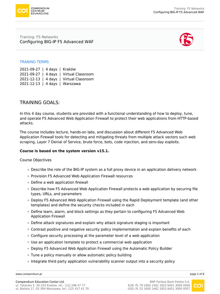 Compendium Training 533 Configuring Bigip f5 Advanced Waf | PDF ...