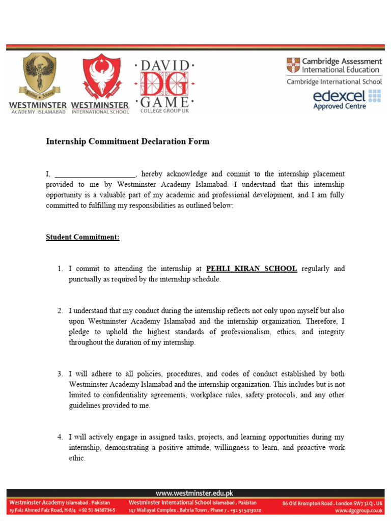Internship Commitment Form | PDF | Internship | Job Hunting