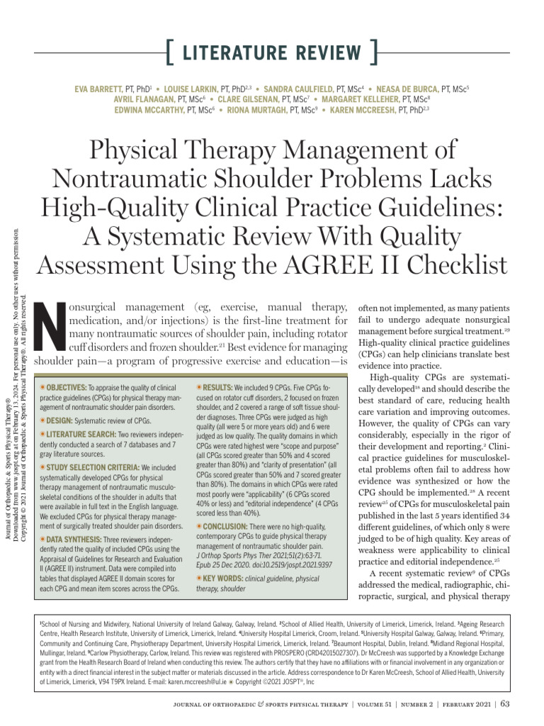 Barrett Et Al 2021 Physical Therapy Management of Nontraumatic Shoulder ...
