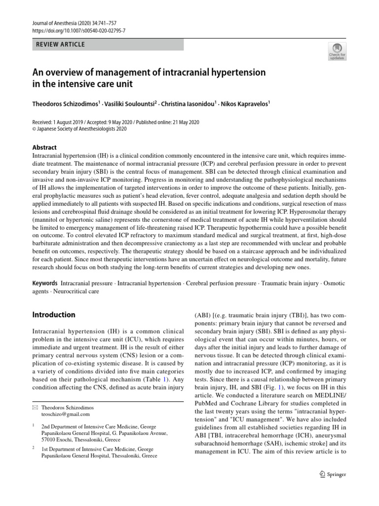 Management of Intracranial Hypertension | PDF | Traumatic Brain Injury ...