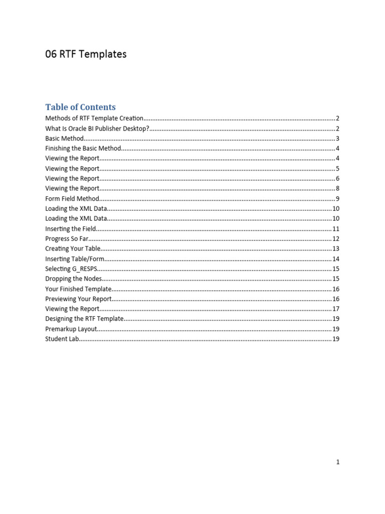 Creating RTF Templates in Oracle BI | PDF | Microsoft Word | Computer ...