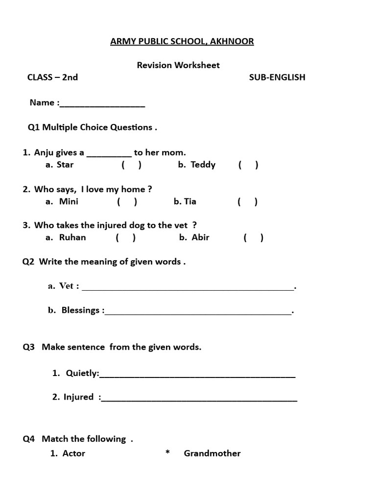 Class 2 English Revision Worksheet | PDF | Language Arts & Discipline