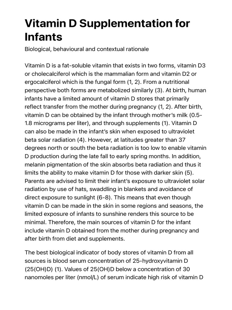 Vitamin D's Role in Infant Health | PDF | Vitamin D | Dietary Supplements