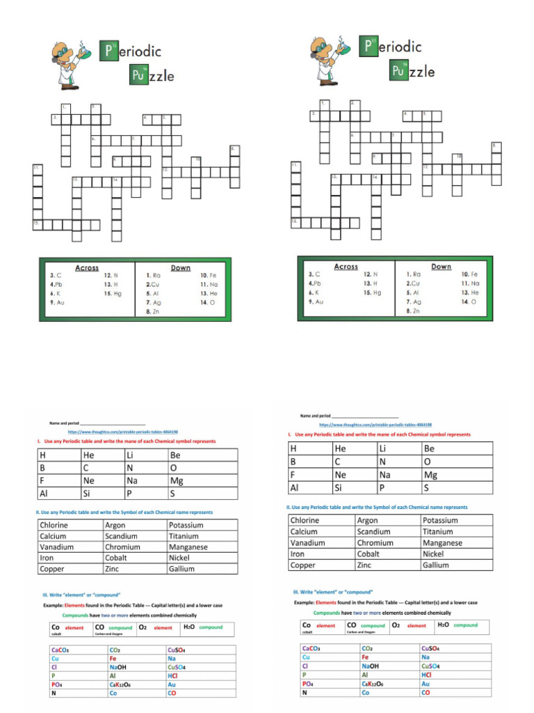 Elements and Compounds Activity Sheets | PDF