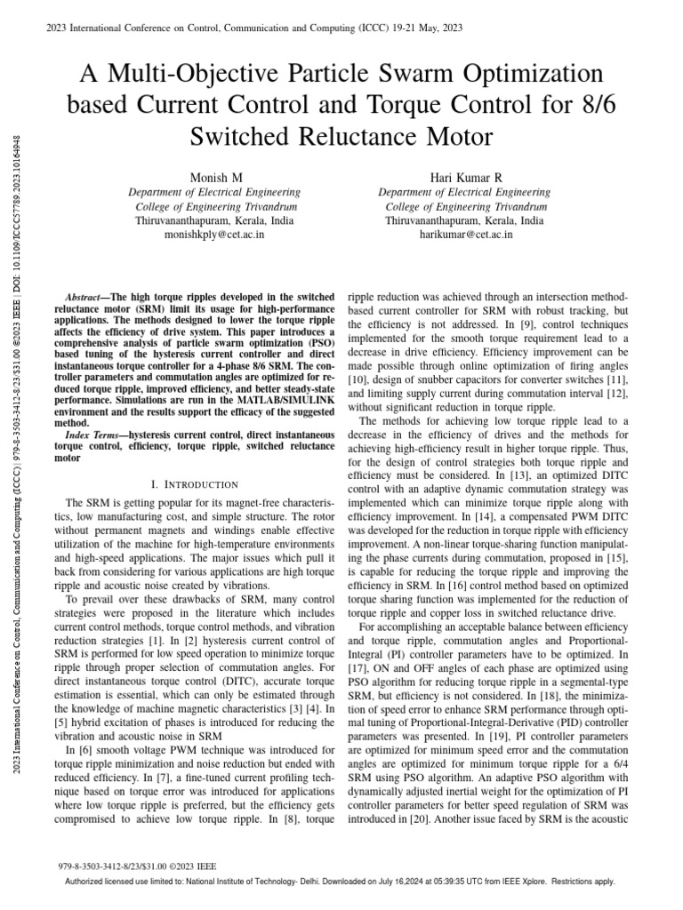 A multi objective particle swarm optimization based current control and