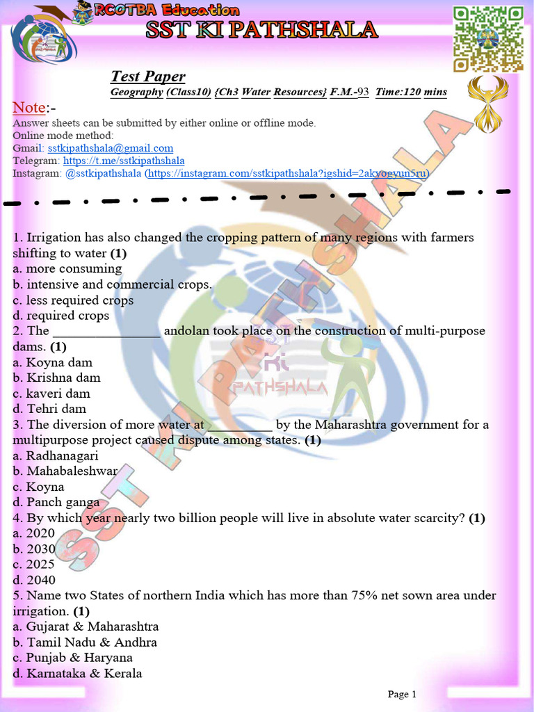 Ch3 Geo Test X | PDF | Water | Water Scarcity