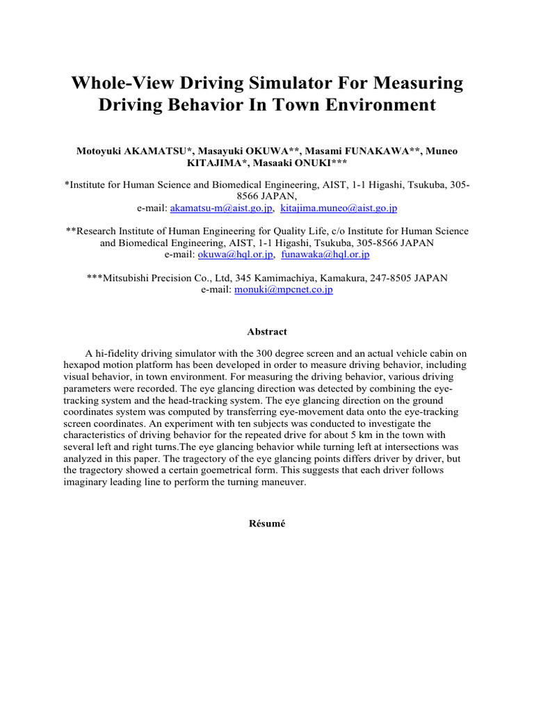 Driving Behavior Analysis in Simulator | PDF | Simulation | Electronic ...