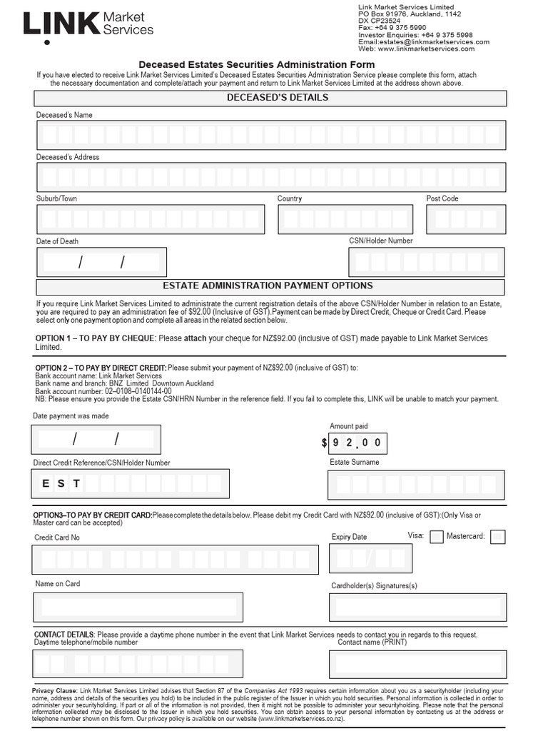 Deceased Estate Administration Form | PDF | Credit Card | Master Card