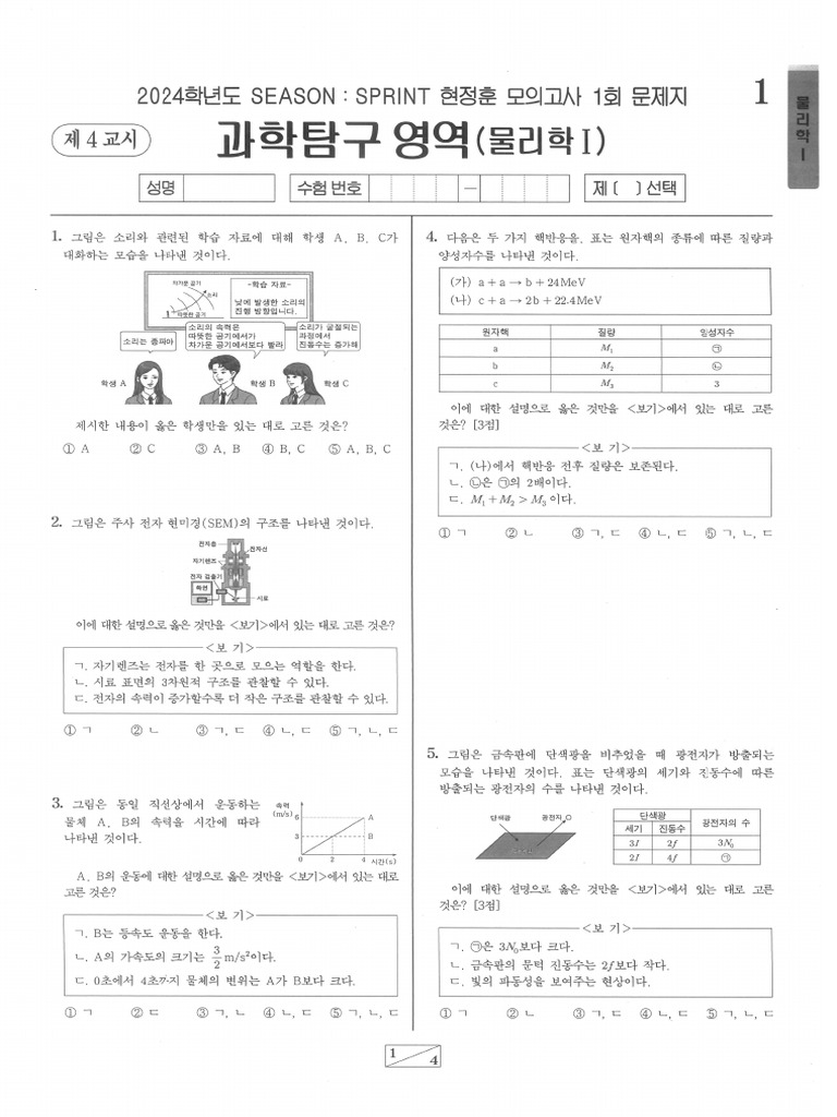 2024 현정훈 모의고사 물리학1 1-8회 | PDF