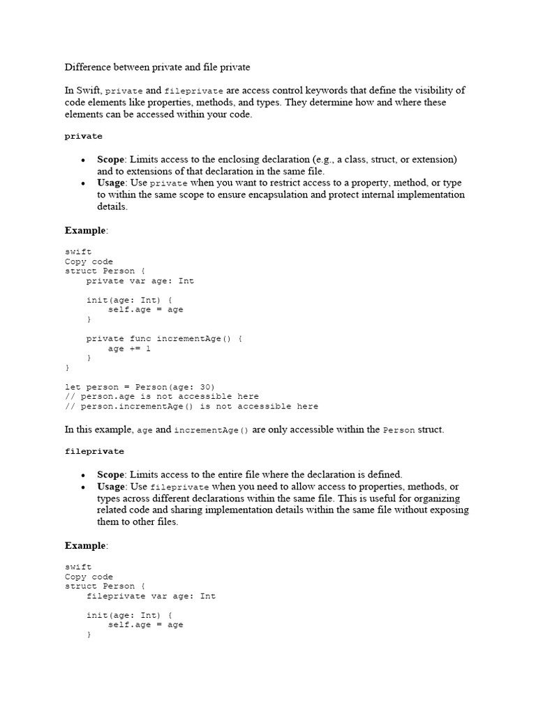 Difference between private and file private | Download Free PDF | Swift ...