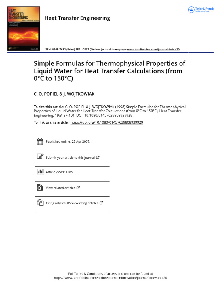 Thermophysical Properties of Water at 150°C | PDF | Heat Transfer | Heat