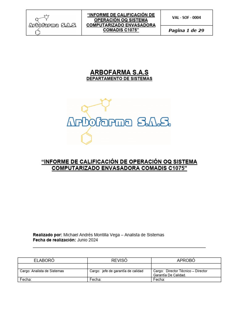 Informe OQ SC ENVASADORA COMADIS C1075 | PDF | Software | Contraseña