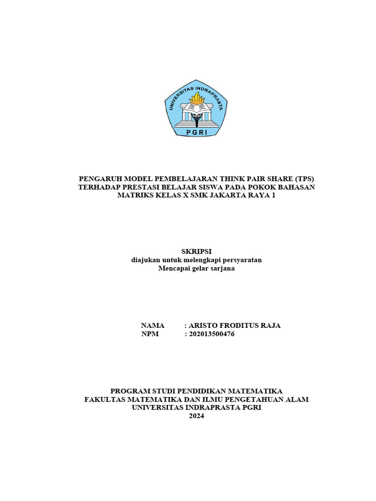 Skripsi pengaruh model pembelajaran think pair share tps pdf