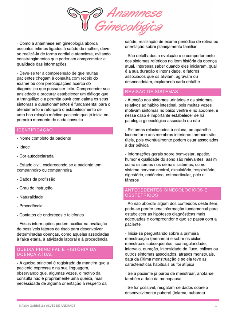 Anamnese Ginecológica: Guia Completo | PDF | Gravidez | Menstruação