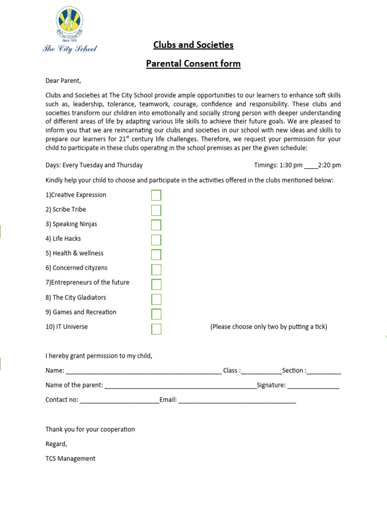 Parental Consent for School Clubs | PDF | Career & Growth | Social Science