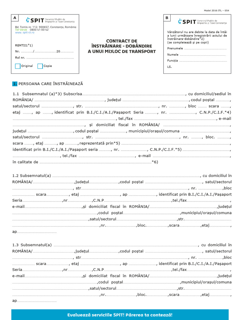 ITL 054 Contract de Înstrăinare Dobândire A Unui Mijloc de Transport 4 ...