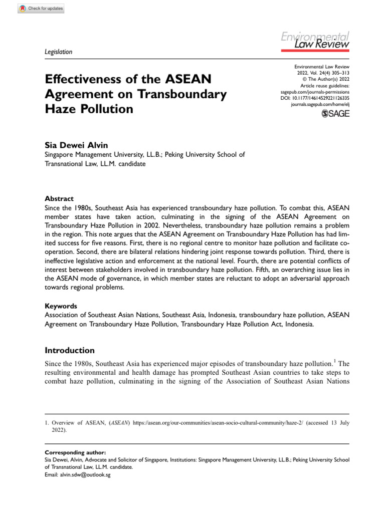 ASEAN Haze Agreement: Limited Effectiveness | PDF | Singapore | World ...