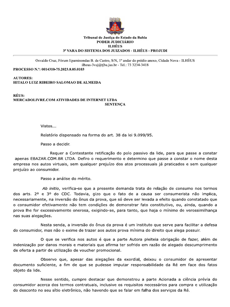 Julgada Improcedente A Ação | PDF
