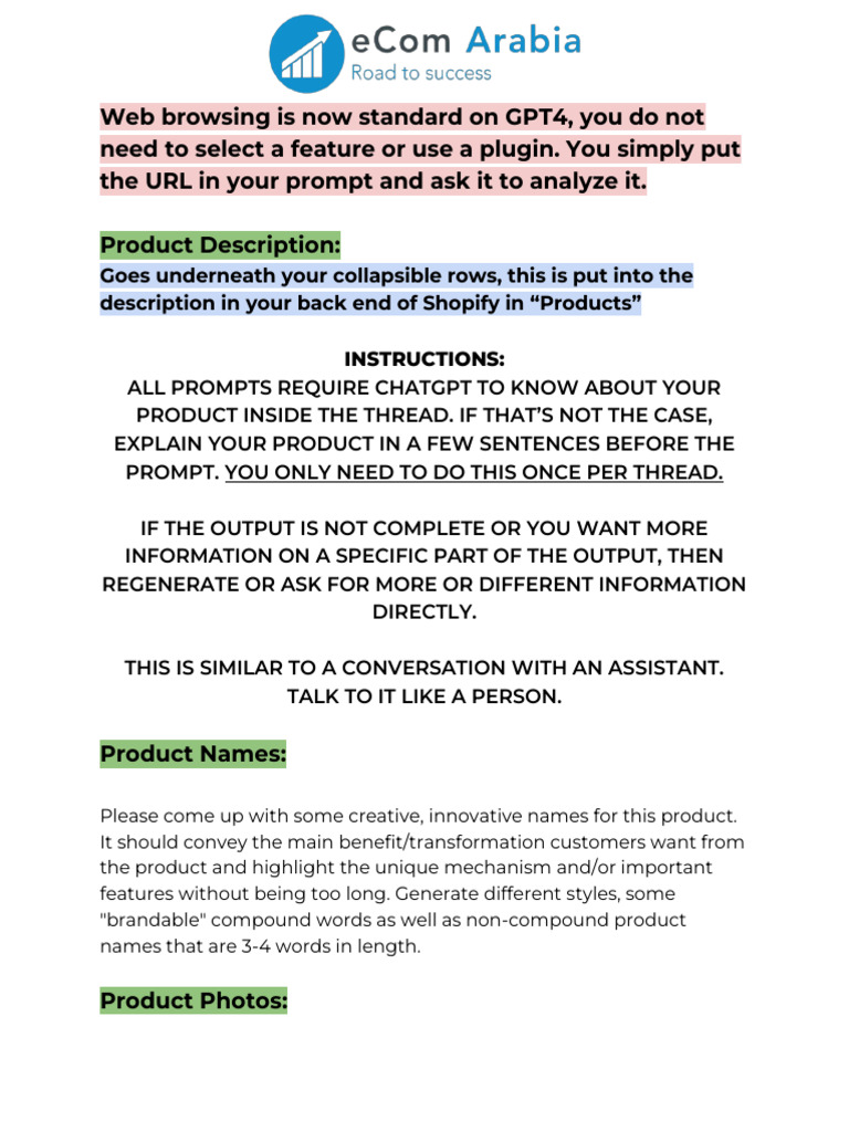 ChatGPT Prompts for Shopify Products | PDF | Information | Courier
