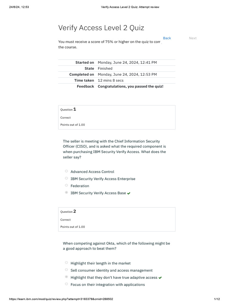 Access Level 2 Quiz Results | PDF | Cloud Computing | Ibm