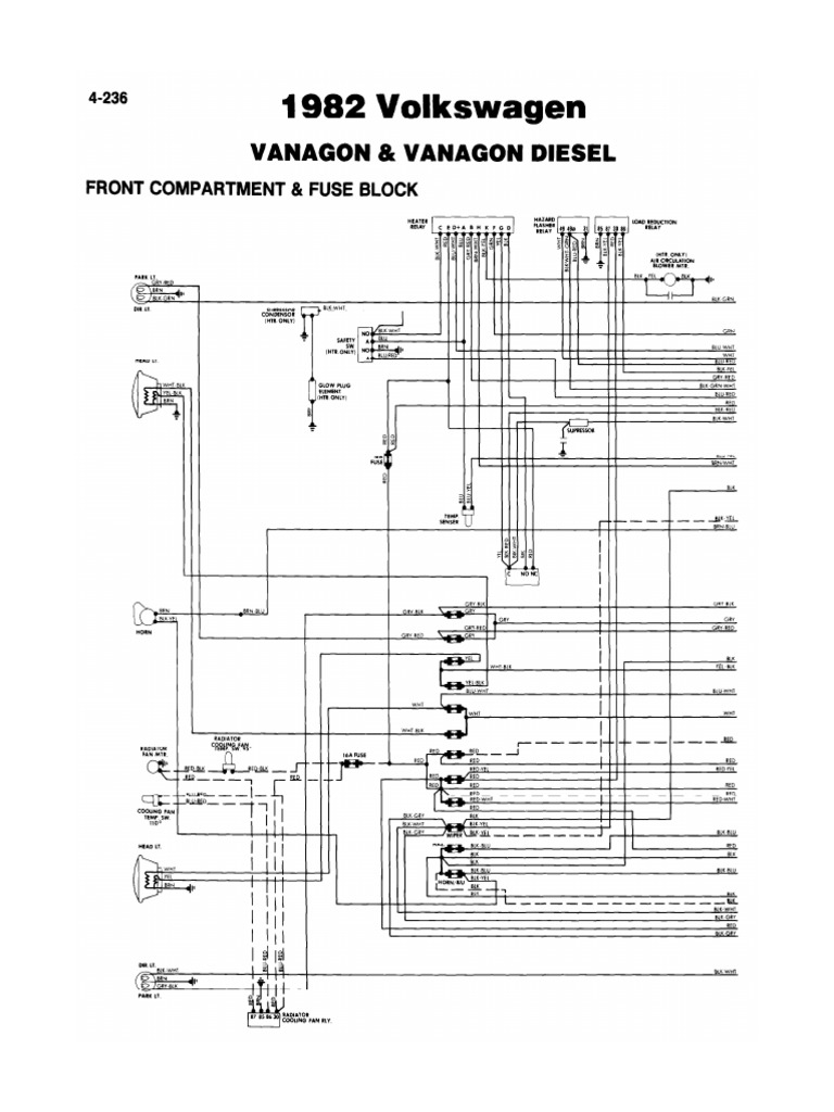 1982 VW Vanagon and Vanagon Diesel Wiring Diagram | PDF
