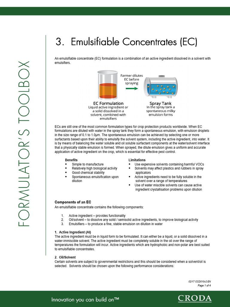 Chapter 3 - Emulsifiable Concentrates (EC) | PDF | Emulsion | Surfactant