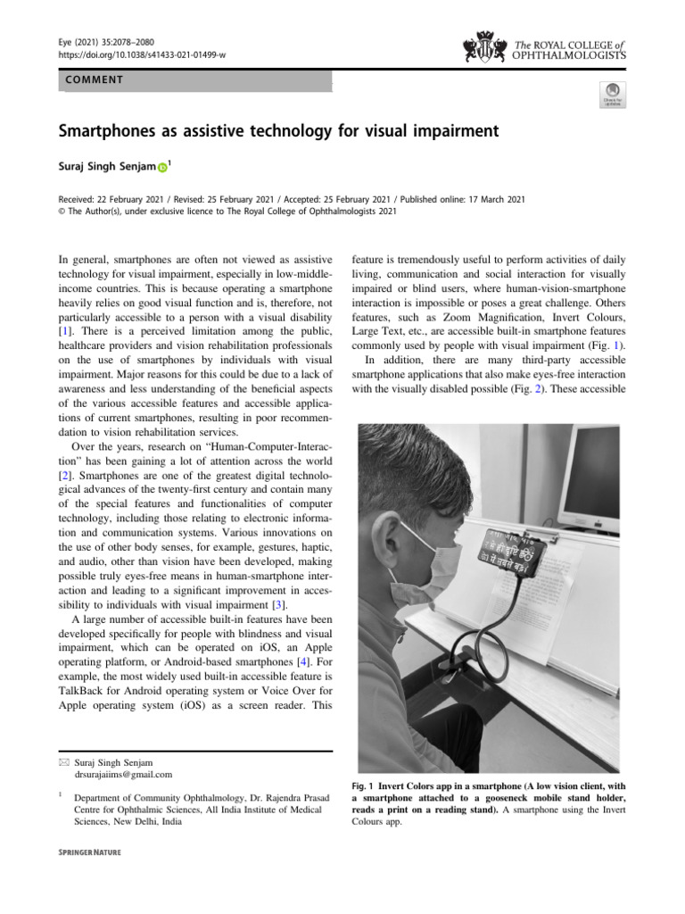 Smartphones Aid Visual Impairment | PDF | Visual Impairment | Smartphone