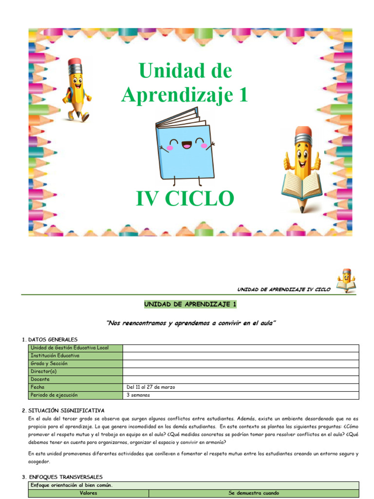 Unidad de Aprend. 1 - Iv Ciclo | PDF | Números | Decimal