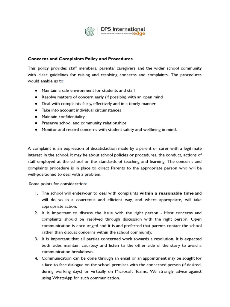 Complaints Procedure for Parents | PDF | Teachers | Communication