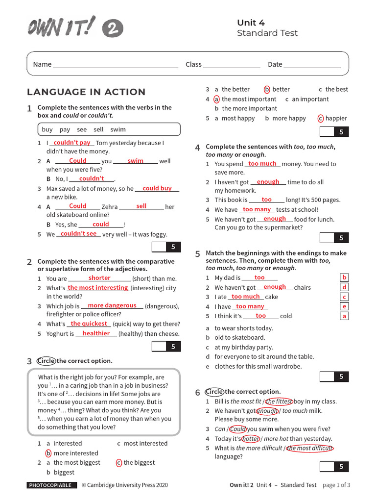 Unit4 Standard Test With Answers | PDF | Linguistics
