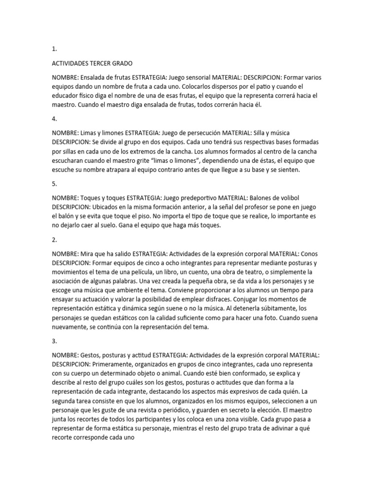 Actividades lúdicas para tercer grado | PDF | Artes del Lenguaje y ...